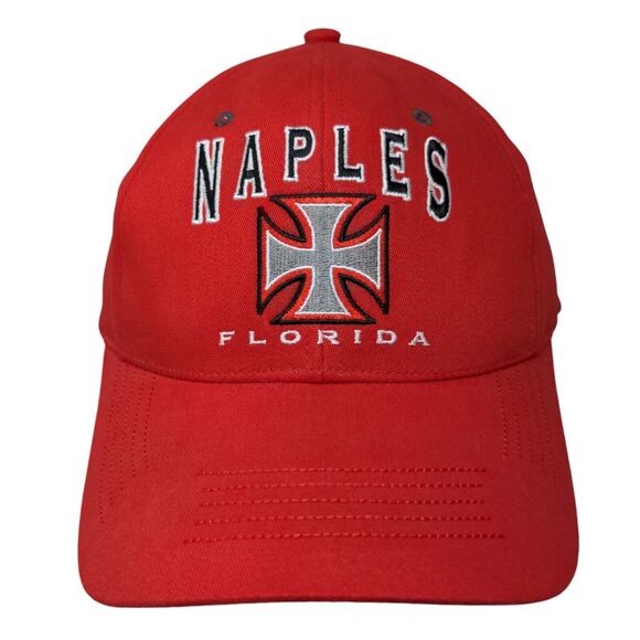 Naples Florida Strapback Hat Red OSFA Adjustable Embroidered Bio-Domes Headgear - Picture 1 of 7